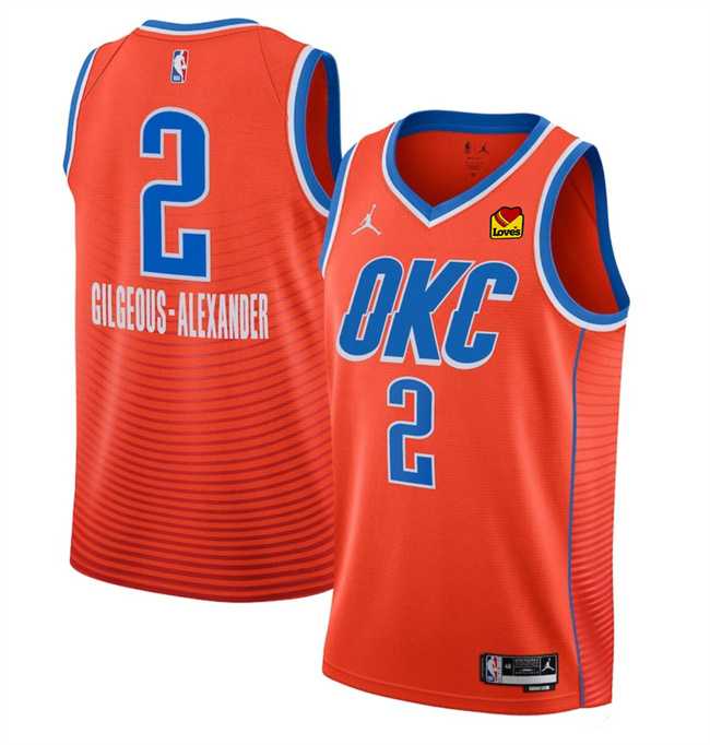 Mens Oklahoma City Thunder #2 Shai Gilgeous-Alexander Orange Statement Edition Stitched Jersey Dzhi